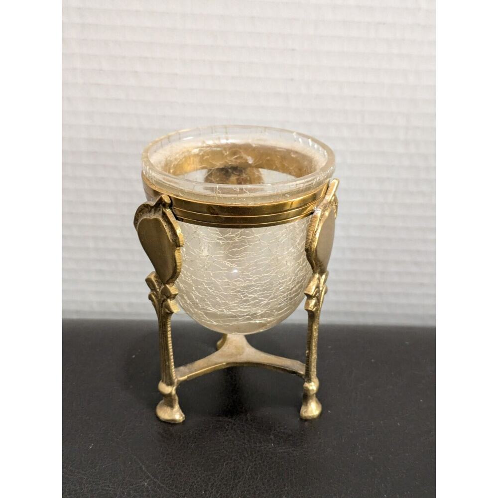 Vintage Brass Lacquered Candle Holder Stand with Glass‎